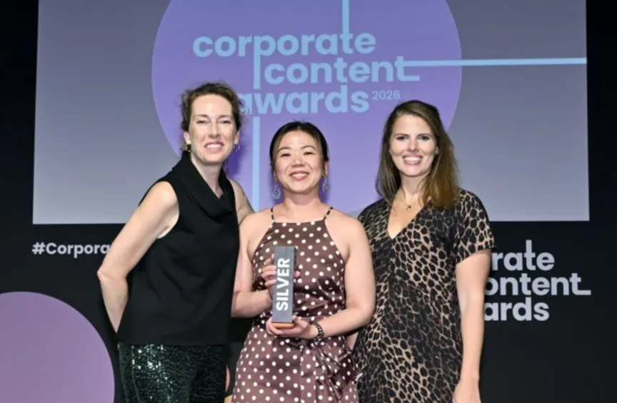 Corporate Content Awards - 3 women holding silver award