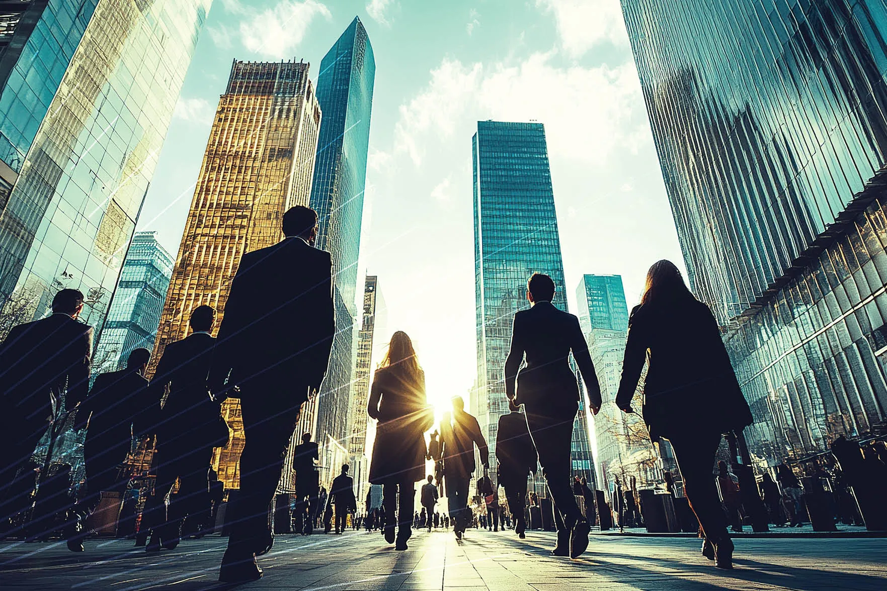 AI people: an illustrative graphic, showing human figures walking in a city